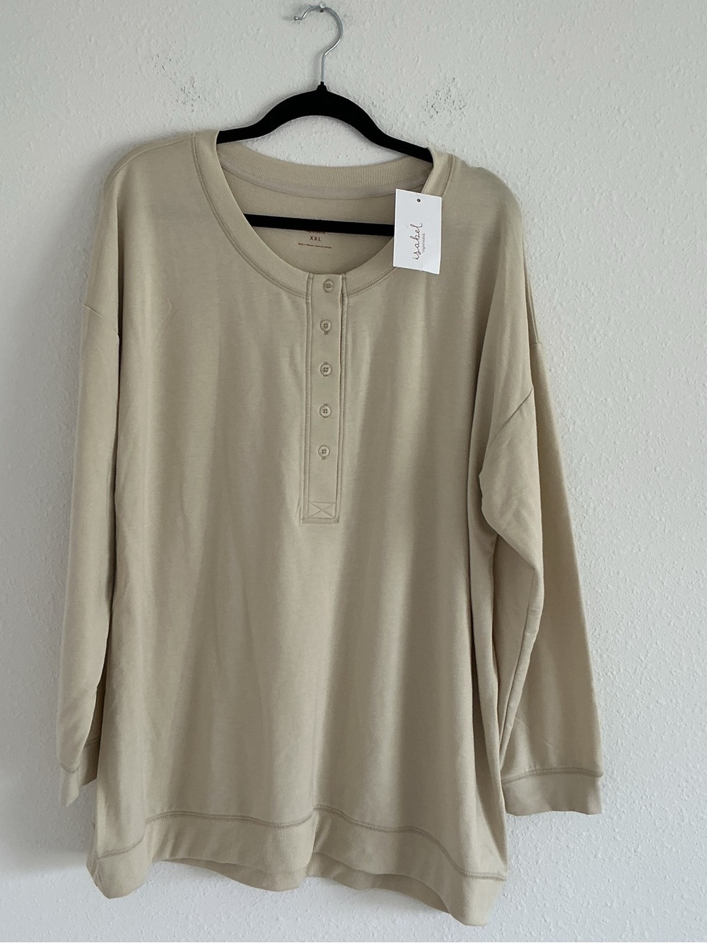 Ingrid & Isabel Neutral Beige Henley Long Sleeve Top